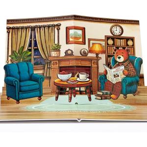 CUTPOPUP Birthday Card for Men, Fathers Day Card Pop Up, Birthday 3D Greeting Card, Father’s Day Card for Dad, Father in Law, Grandpa, Husband, Men, Son (Classic Car)(Papa Bear reading-6x8in)
