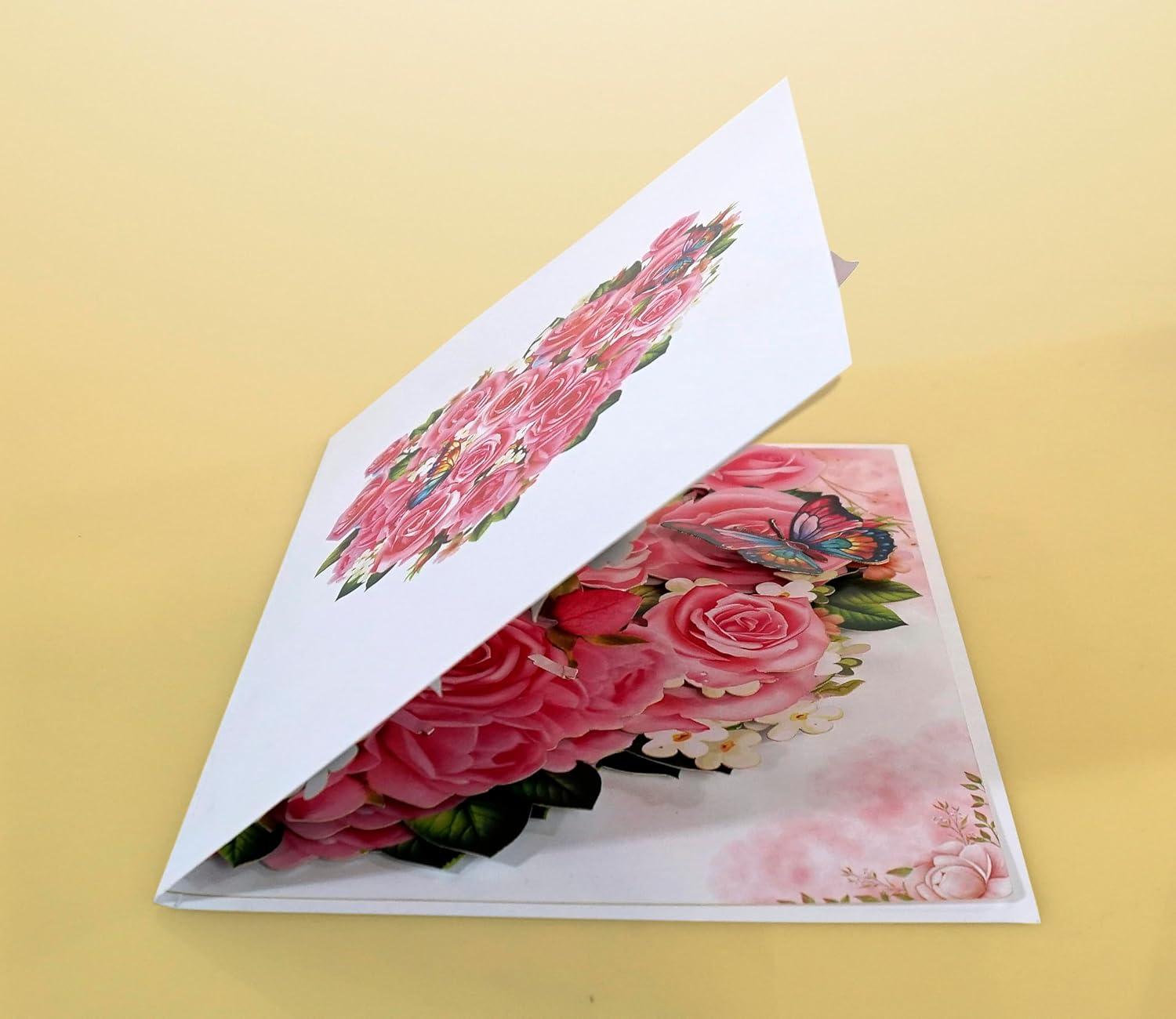 imageCUTPOPUP Anniversary Card Pop Up Valentines Day Wedding 3D Greeting Card Valentines Day Romantic Love Air BalloonRed RoseHeart Shape6x8in