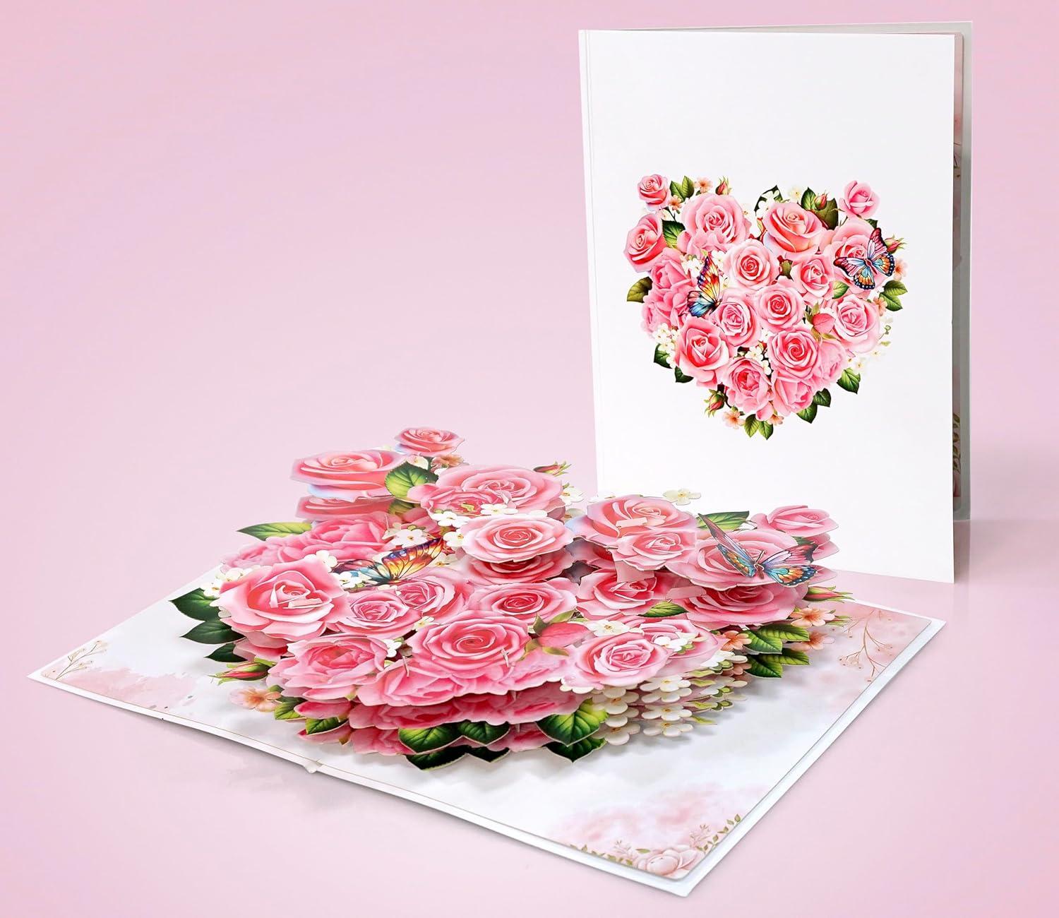 imageCUTPOPUP Anniversary Card Pop Up Valentines Day Wedding 3D Greeting Card Valentines Day Romantic Love Air BalloonRed RoseHeart Shape6x8in