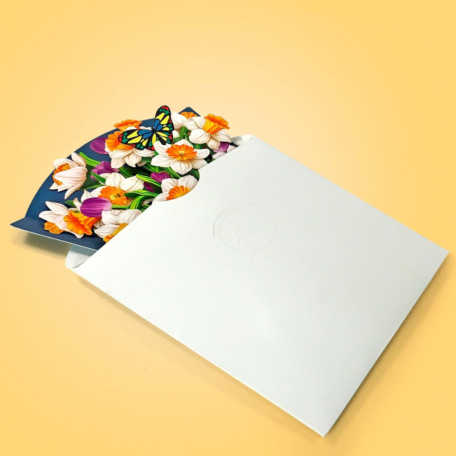 imageCUTPOPUP Birthday Card Pop Up 10quotx12quot Mothers Day 3D Greeting Paper Flower Card Bouquet of Daffodil