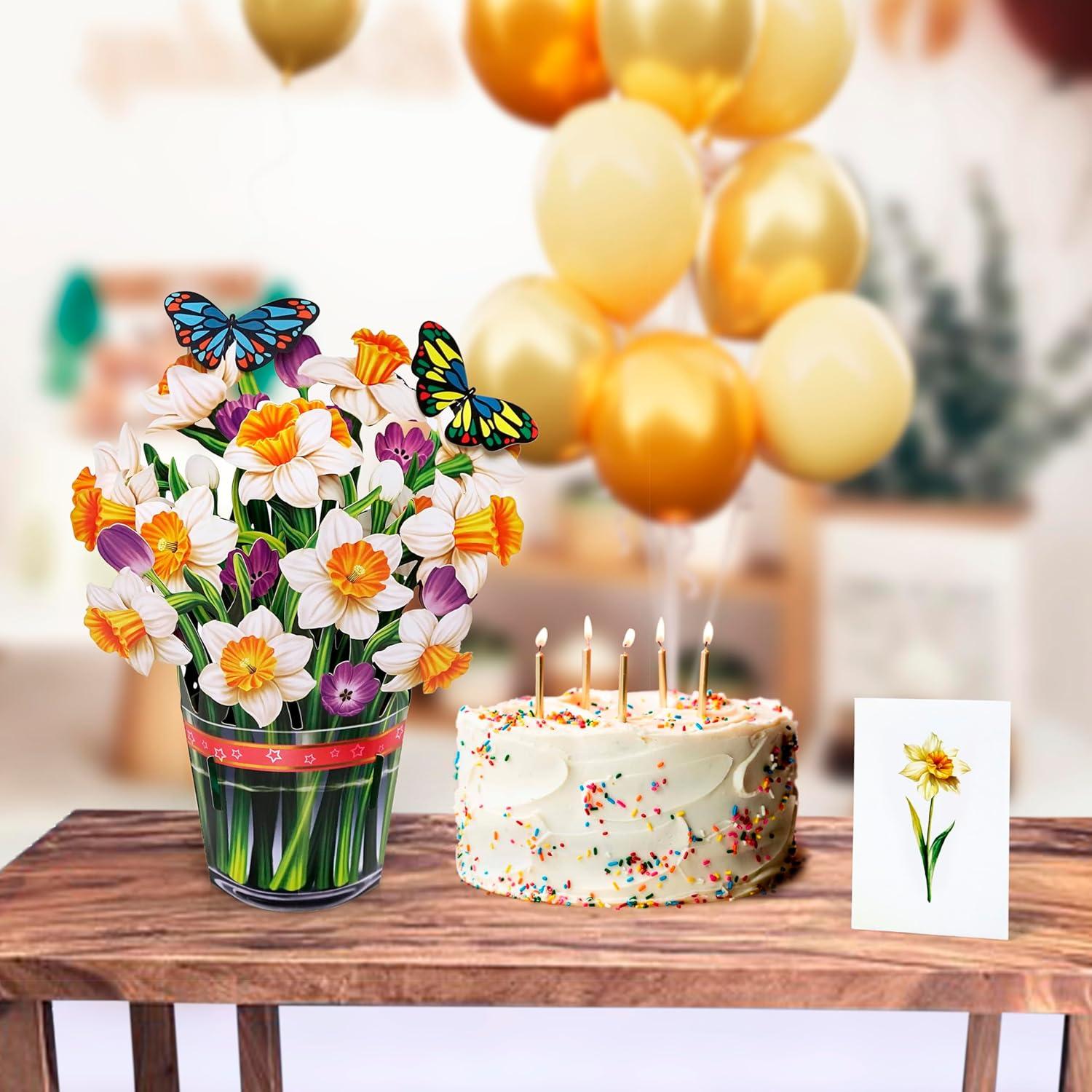 imageCUTPOPUP Birthday Card Pop Up 10quotx12quot Mothers Day 3D Greeting Paper Flower Card Bouquet of Daffodil