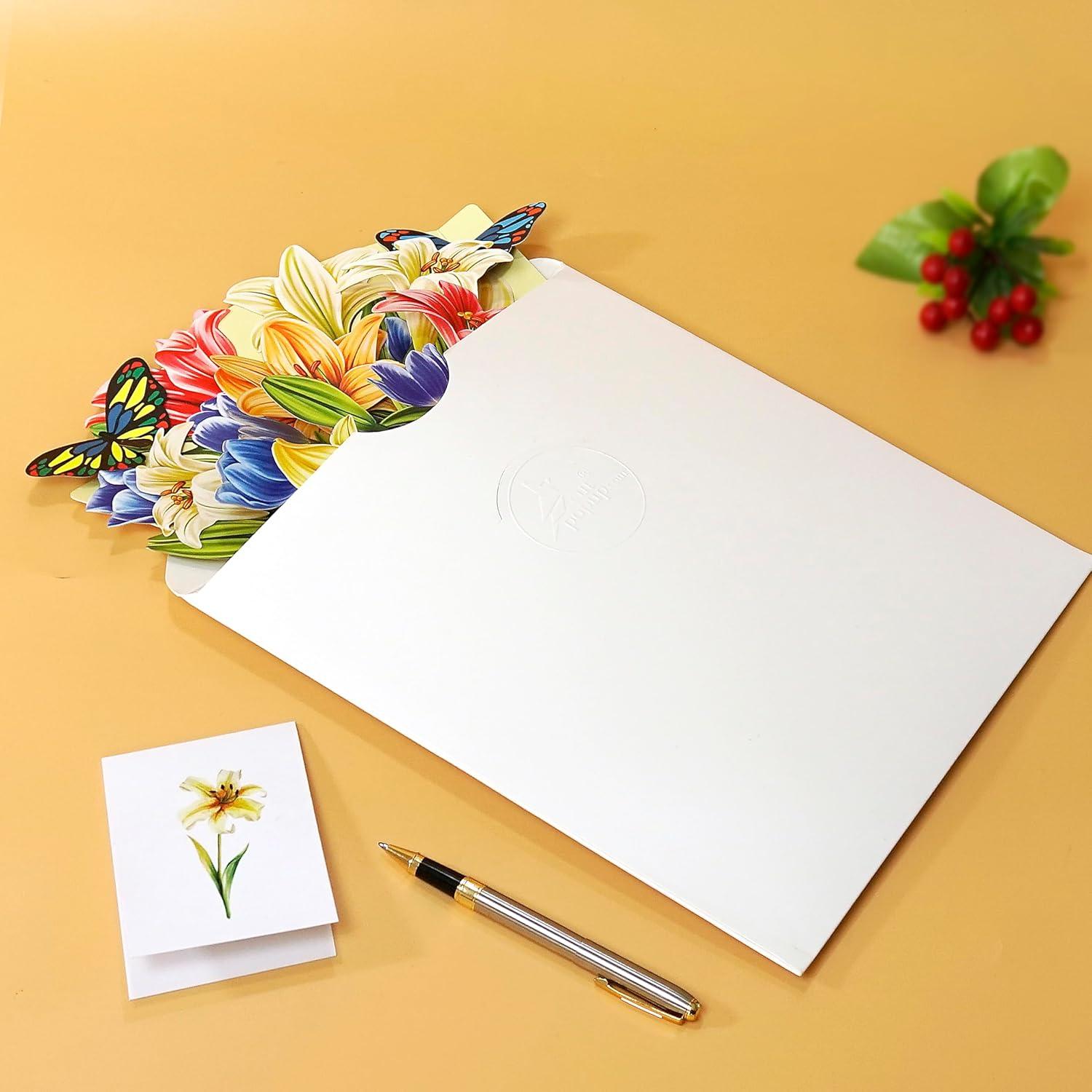 imageCUTPOPUP Birthday Card Pop Up 10quotx12quot Mothers Day 3D Greeting Paper Flower Card Bouquet of Lily