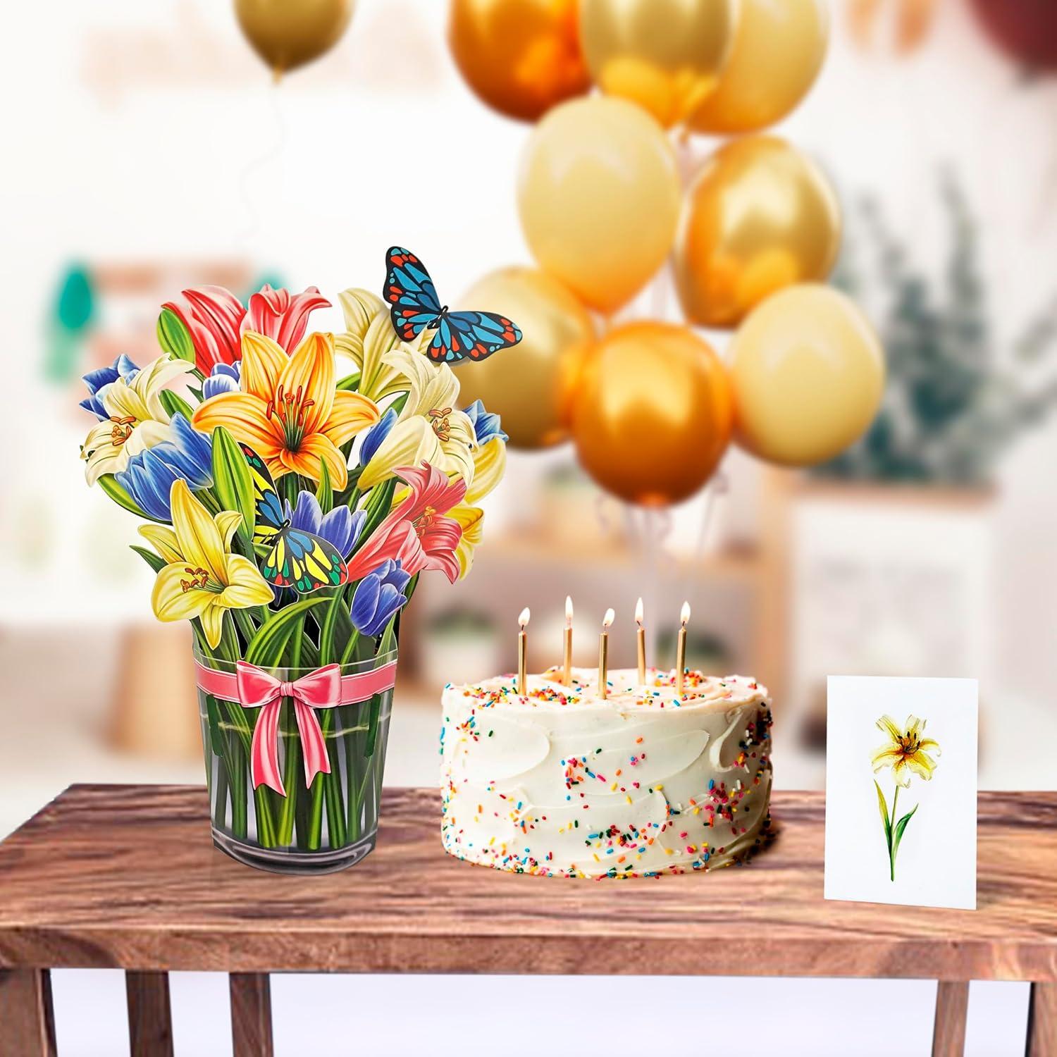 imageCUTPOPUP Birthday Card Pop Up 10quotx12quot Mothers Day 3D Greeting Paper Flower Card Bouquet of Lily