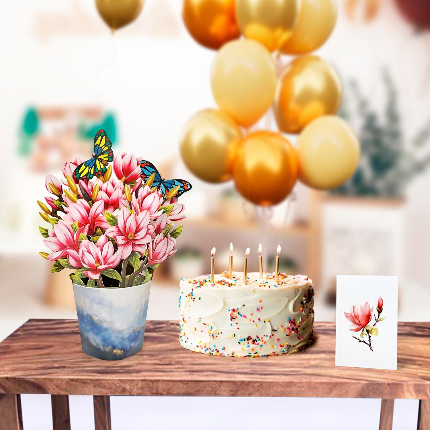 imageCUTPOPUP Birthday Card Pop Up 10quotx12quot Mothers Day 3D Greeting Paper Flower Card Bouquet of Magnolia