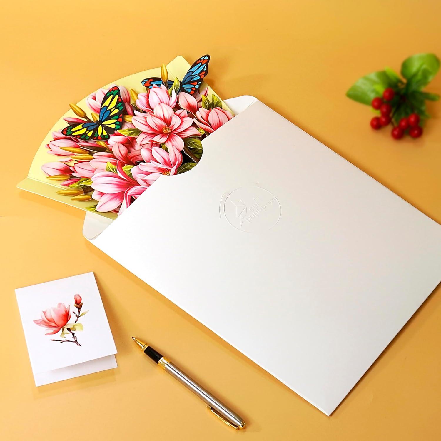 imageCUTPOPUP Birthday Card Pop Up 10quotx12quot Mothers Day 3D Greeting Paper Flower Card Bouquet of Magnolia