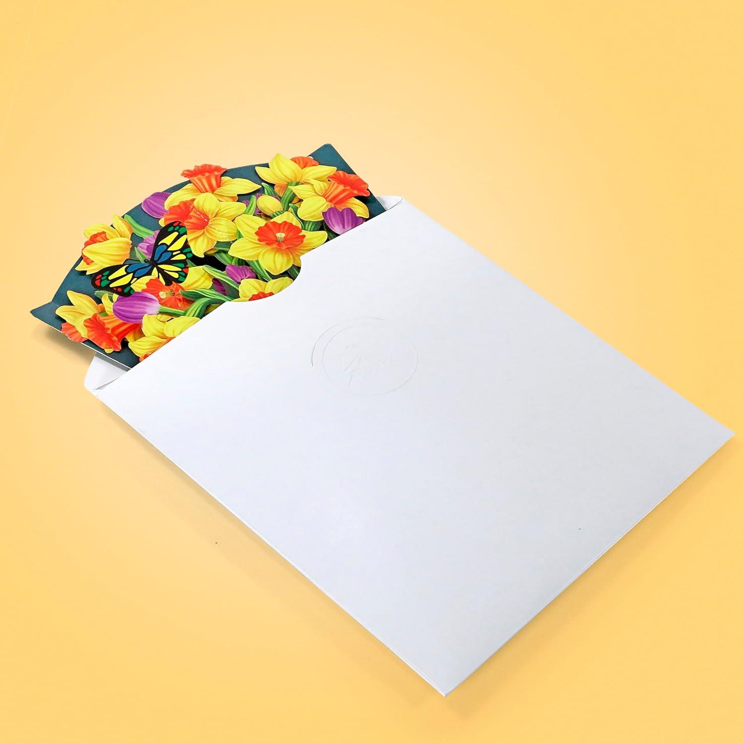 imageCUTPOPUP Birthday Card Pop Up 10quotx12quot Mothers Day 3D Greeting Paper Flower Card Bouquet of Narcissus Yellow