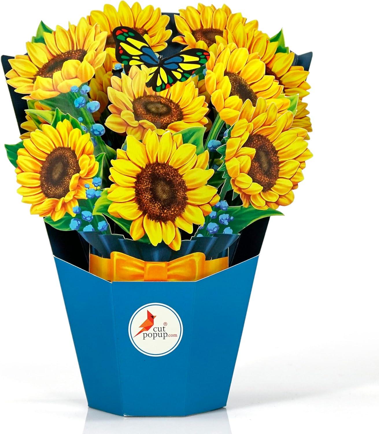 imageCUTPOPUP Birthday Card Pop Up 10quotx12quot Mothers Day 3D Greeting Paper Flower Card Bouquet of Sunflower