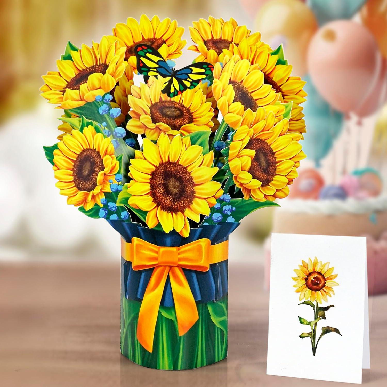 imageCUTPOPUP Birthday Card Pop Up 10quotx12quot Mothers Day 3D Greeting Paper Flower Card Bouquet of Sunflower