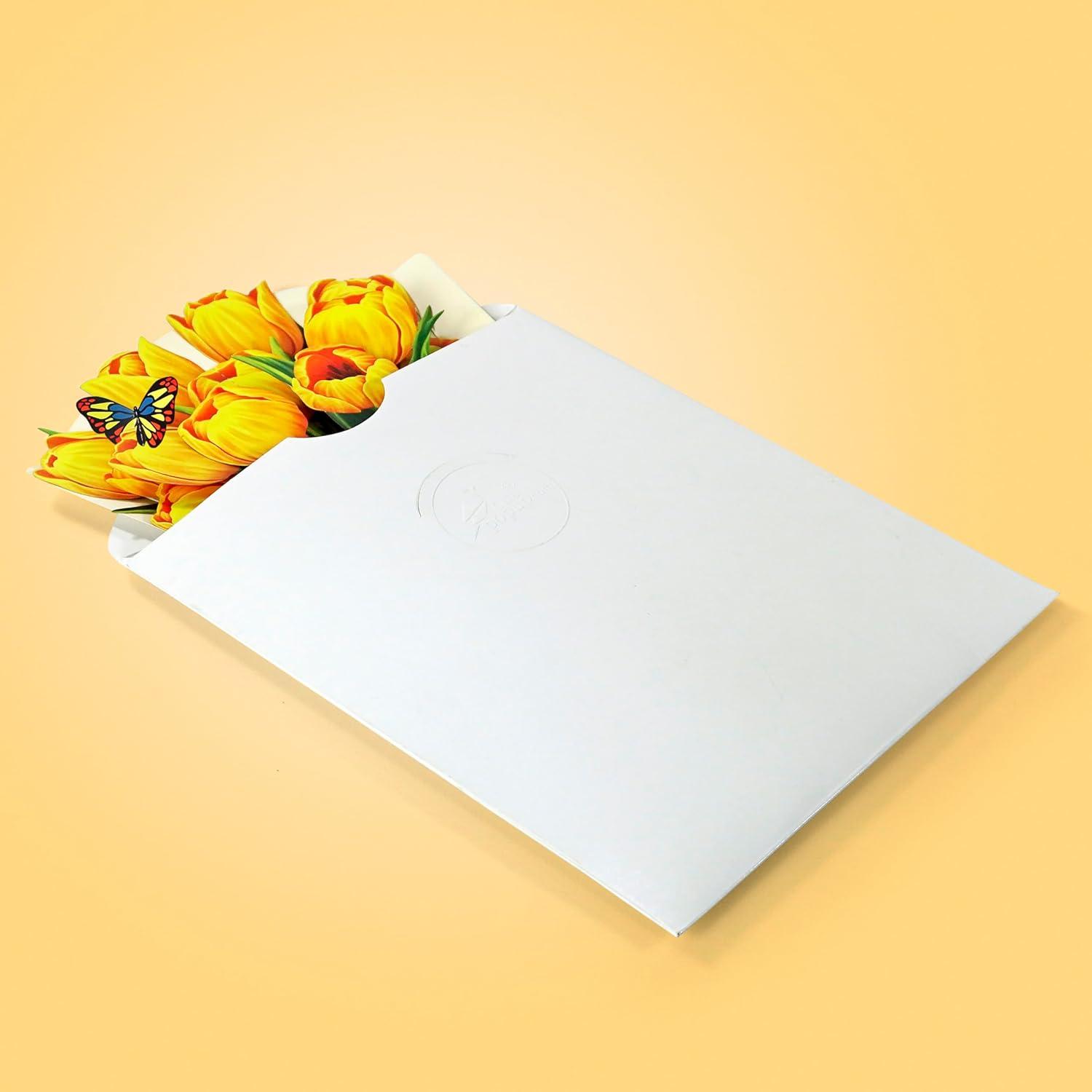 imageCUTPOPUP Birthday Card Pop Up 10quotx12quot Mothers Day 3D Greeting Paper Flower Card Bouquet of Tulip Yellow