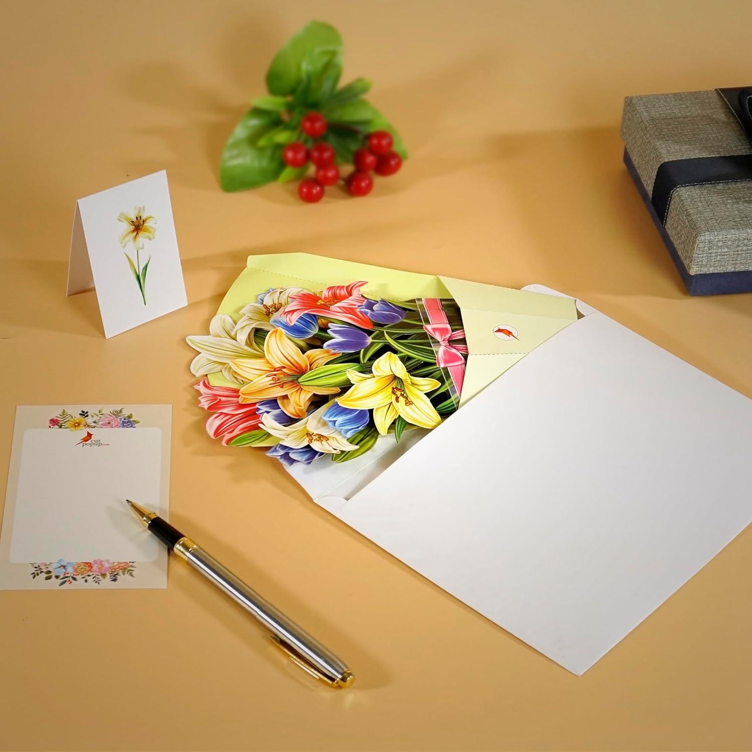 imageCUTPOPUP Birthday Card Pop Up 6quotx8quot Mothers Day 3D Greeting Paper Flower Card Bouquet of Lily