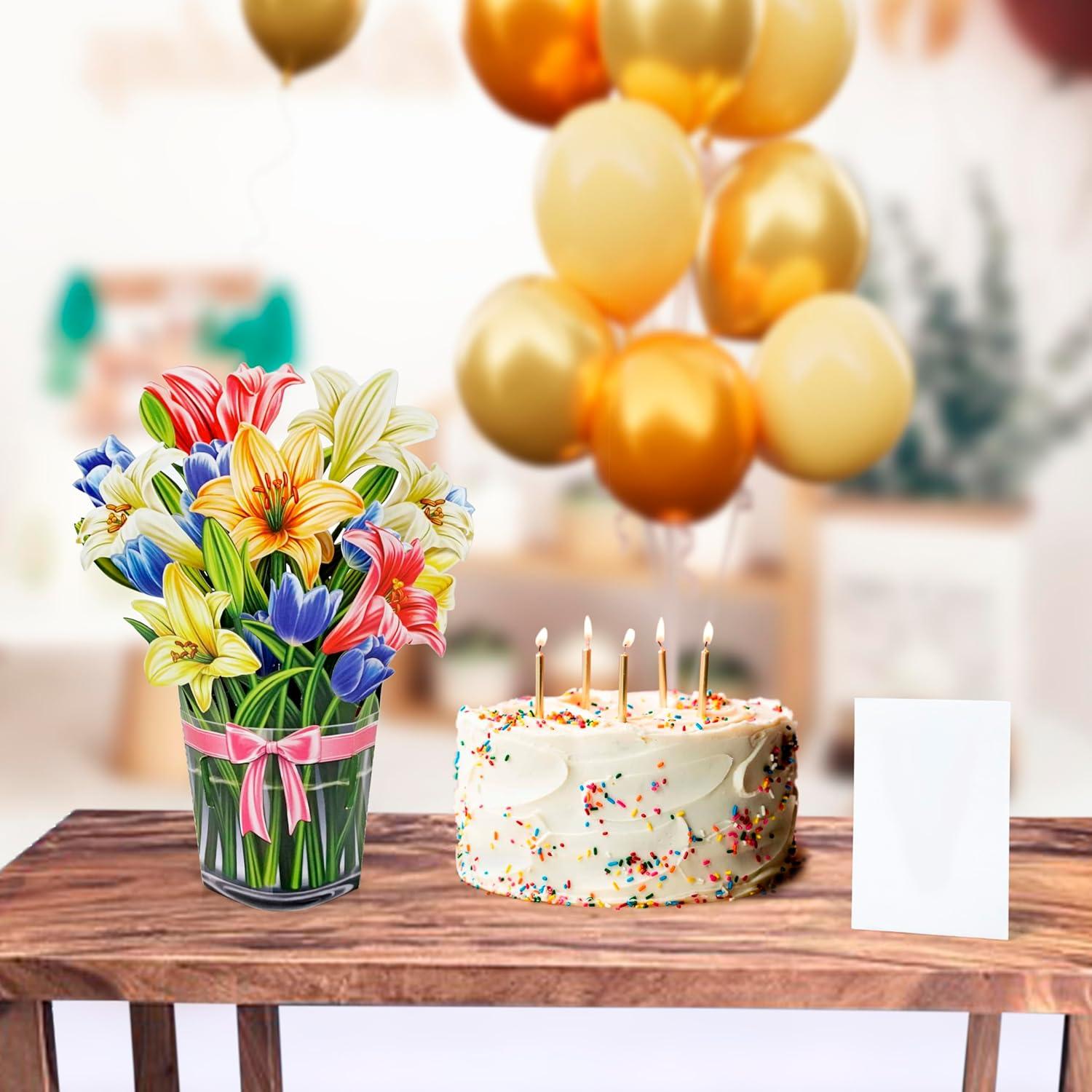 imageCUTPOPUP Birthday Card Pop Up 6quotx8quot Mothers Day 3D Greeting Paper Flower Card Bouquet of Lily