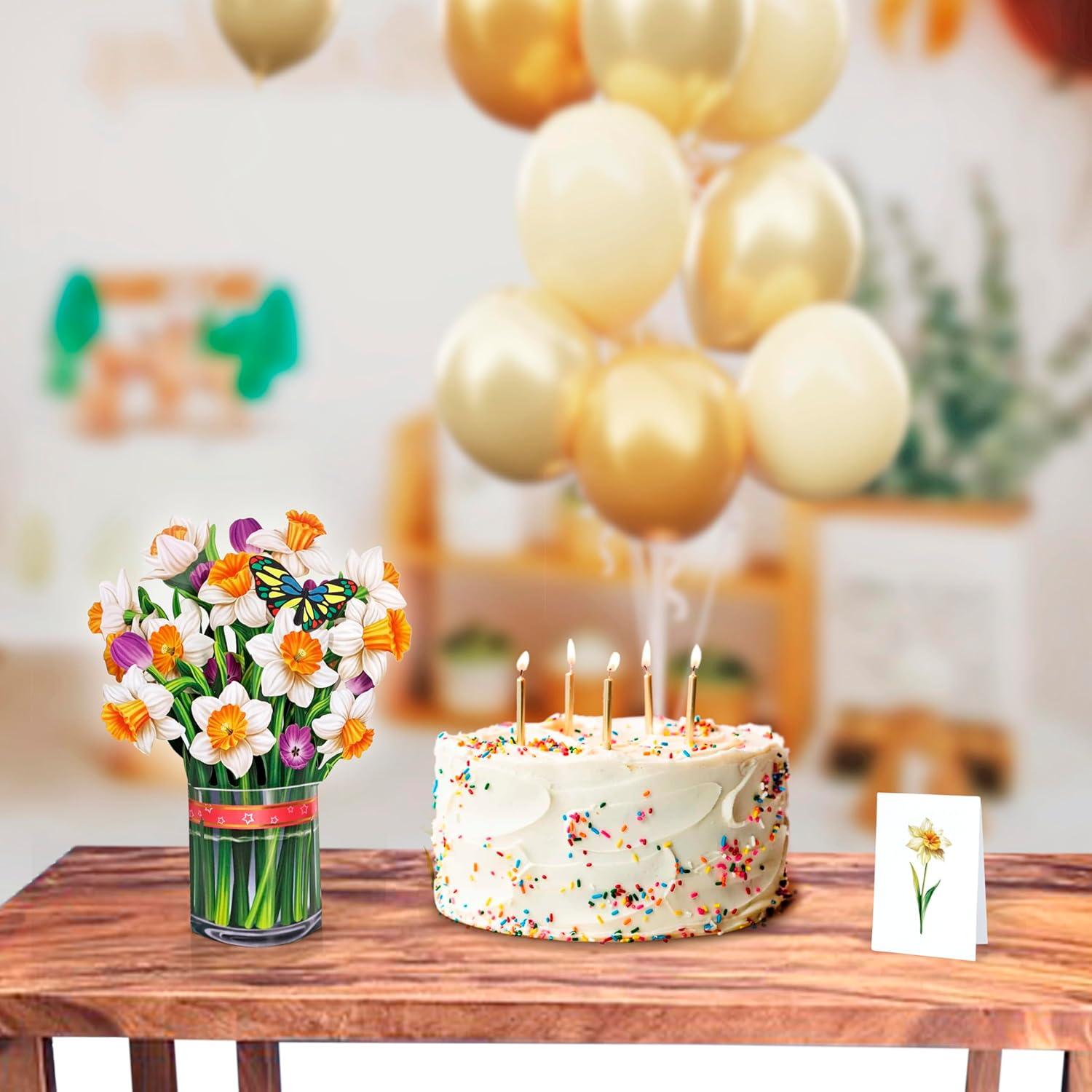 imageCUTPOPUP Birthday Card Pop Up 6quotx8quot Mothers Day 3D Greeting Paper Flower Card Bouquet of Narcissus