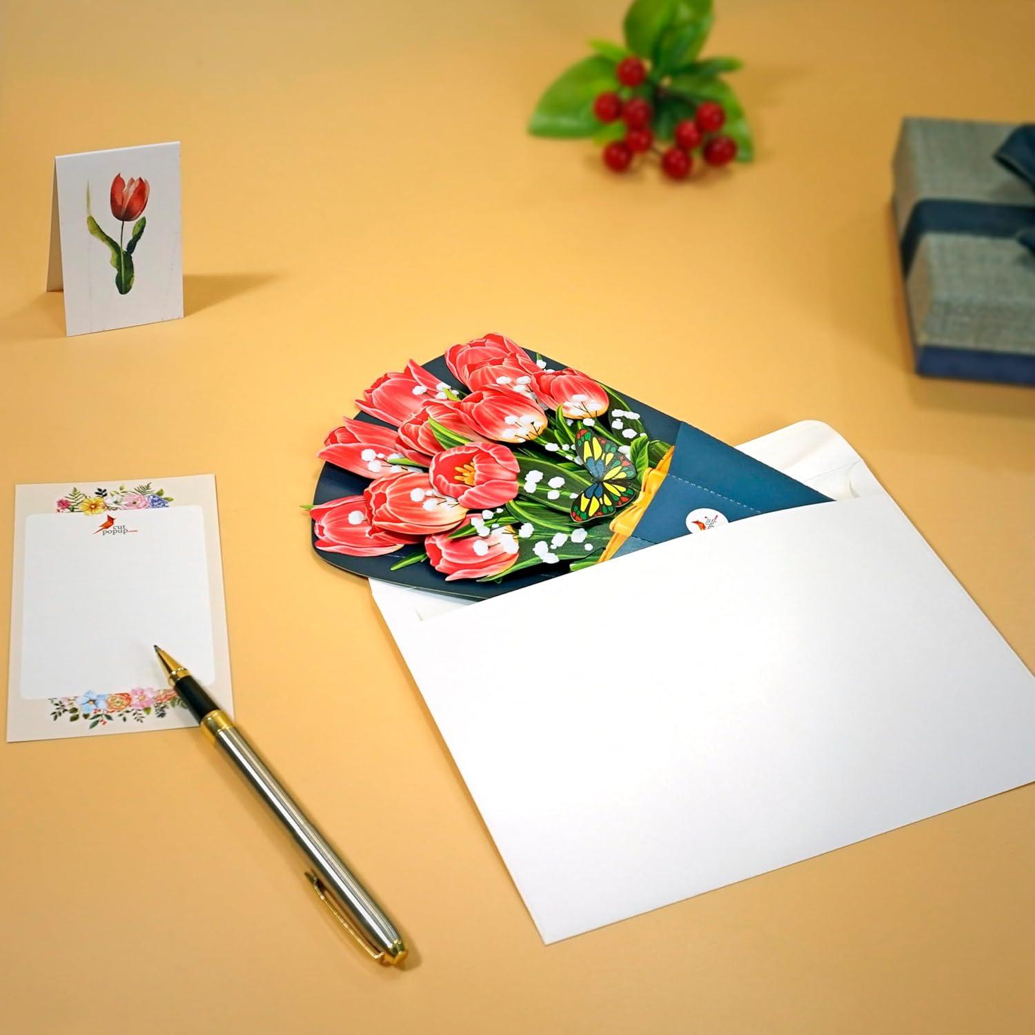 imageCUTPOPUP Birthday Card Pop Up 6quotx8quot Mothers Day 3D Greeting Paper Flower Card Bouquet of Tulip