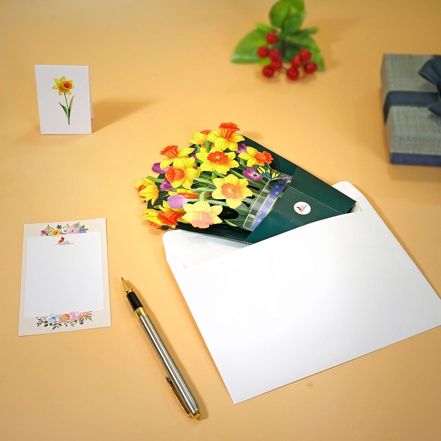 imageCUTPOPUP Birthday Card Pop Up 6quotx8quot Mothers Day 3D Greeting Paper Flower Card Bouquet of Yellow Narcissus