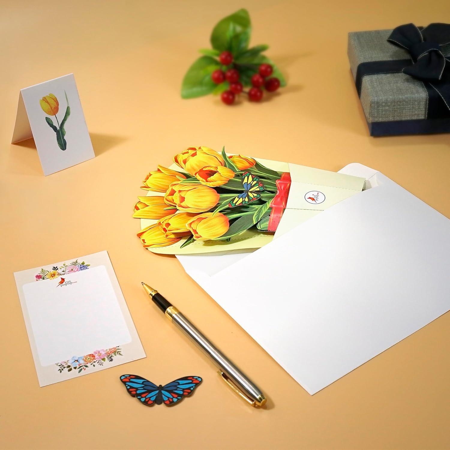 imageCUTPOPUP Birthday Card Pop Up 6quotx8quot Mothers Day 3D Greeting Paper Flower Card Bouquet of Yellow Tulip