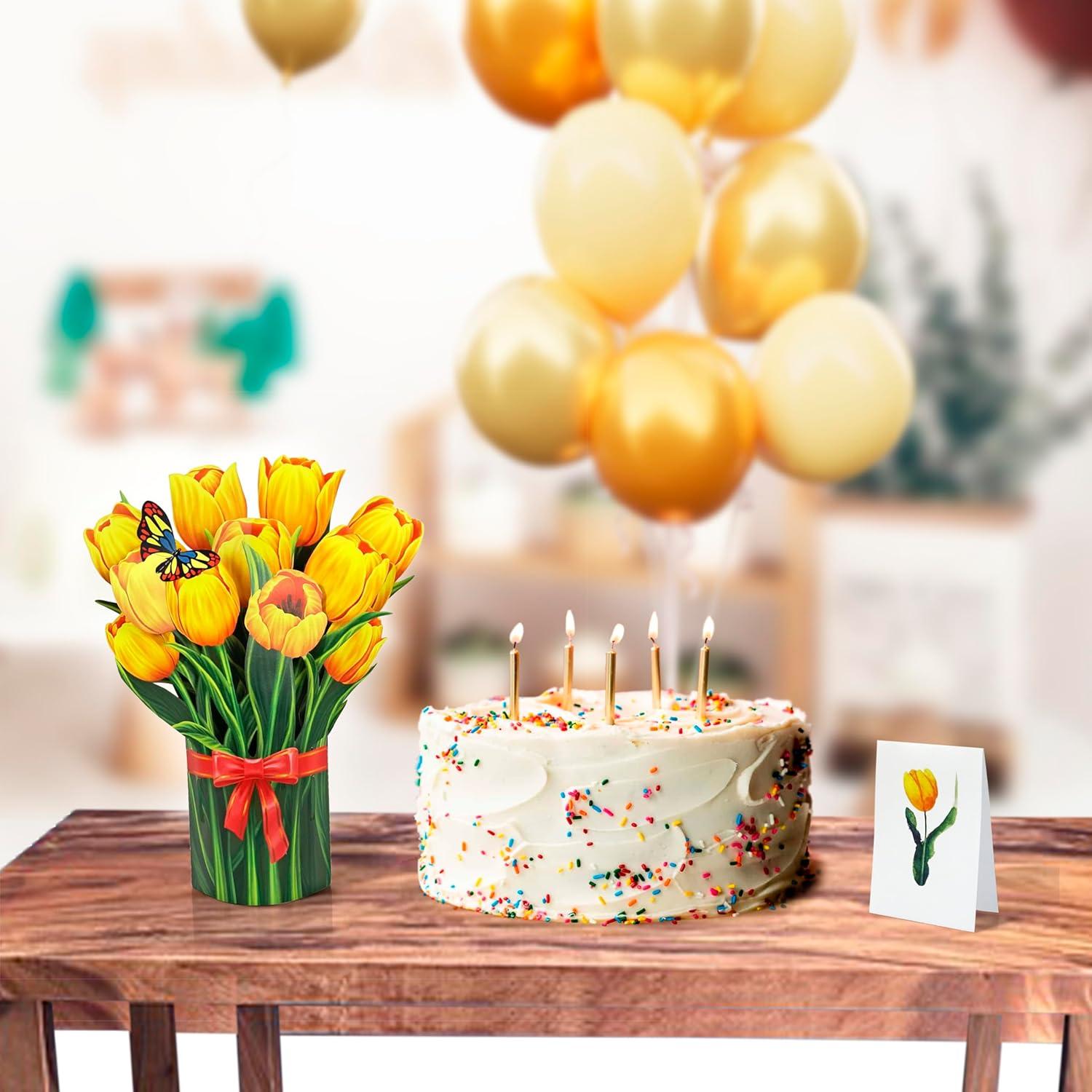 imageCUTPOPUP Birthday Card Pop Up 6quotx8quot Mothers Day 3D Greeting Paper Flower Card Bouquet of Yellow Tulip