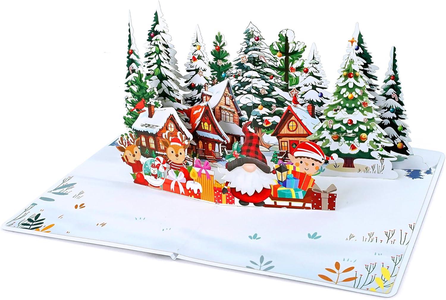 imageCUTPOPUP Christmas Card Pop Up 3D Xmas Merry Christmas New Year Holiday Greeting Cards Gift Merry Chrismas Text CN318US1520Gnome Town6x8in