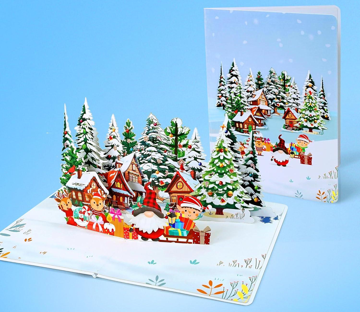 imageCUTPOPUP Christmas Card Pop Up 3D Xmas Merry Christmas New Year Holiday Greeting Cards Gift Merry Chrismas Text CN318US1520Gnome Town6x8in