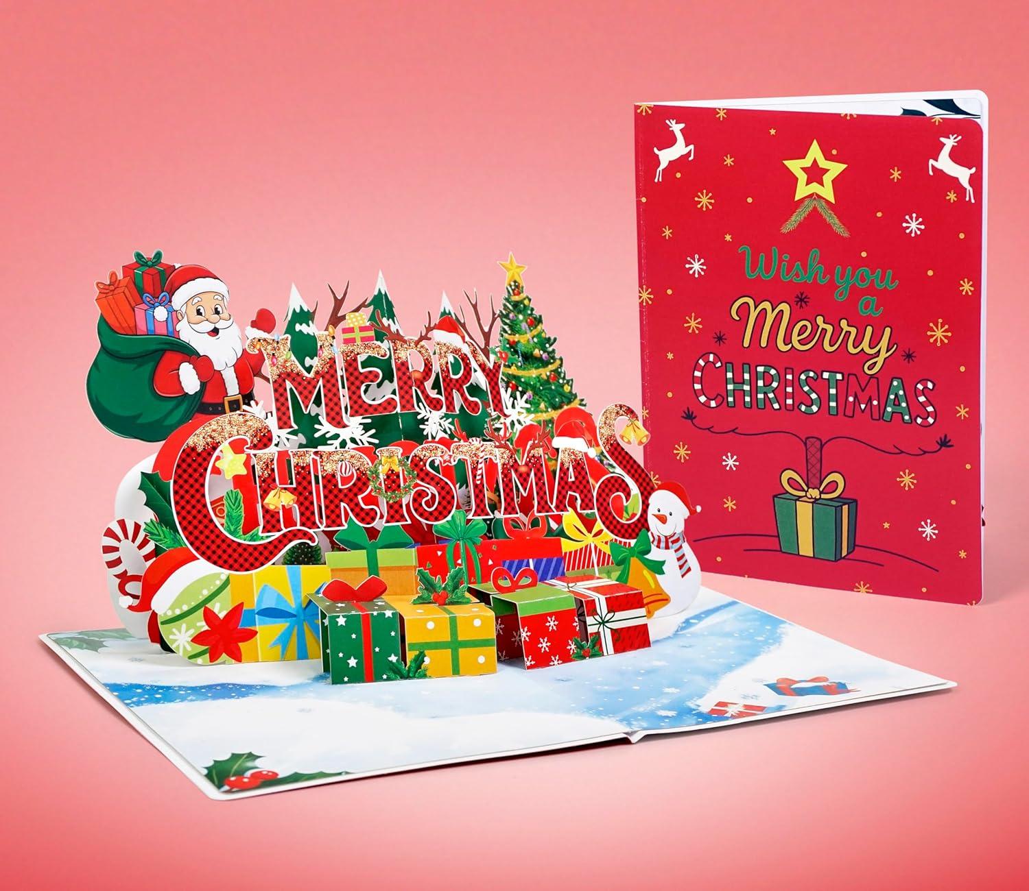 imageCUTPOPUP Christmas Card Pop Up 3D Xmas Merry Christmas New Year Holiday Greeting Cards Gift Merry Chrismas Text CN318US1520Merry Christmas text6x8in