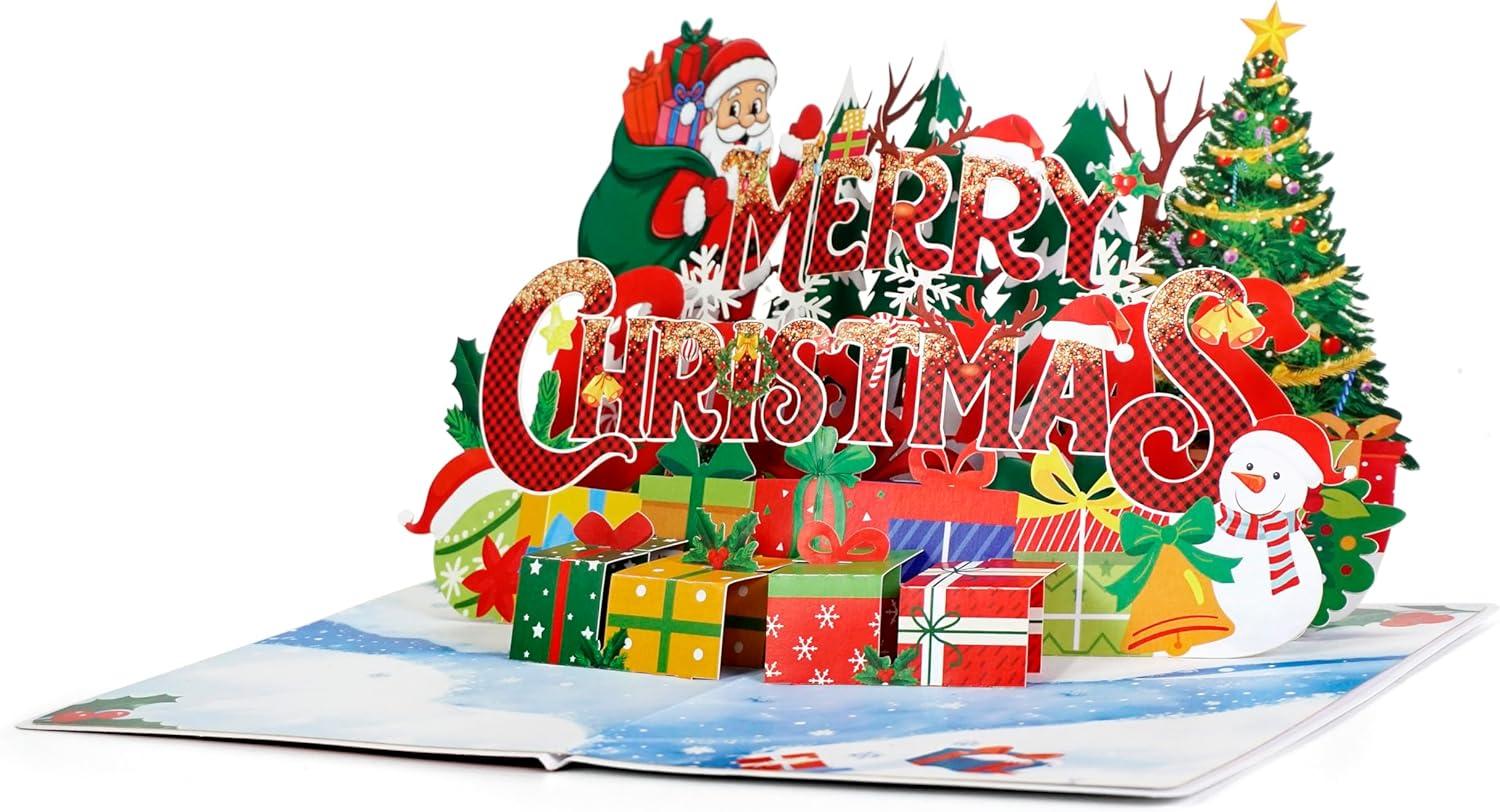 imageCUTPOPUP Christmas Card Pop Up 3D Xmas Merry Christmas New Year Holiday Greeting Cards Gift Merry Chrismas Text CN318US1520Merry Christmas text6x8in
