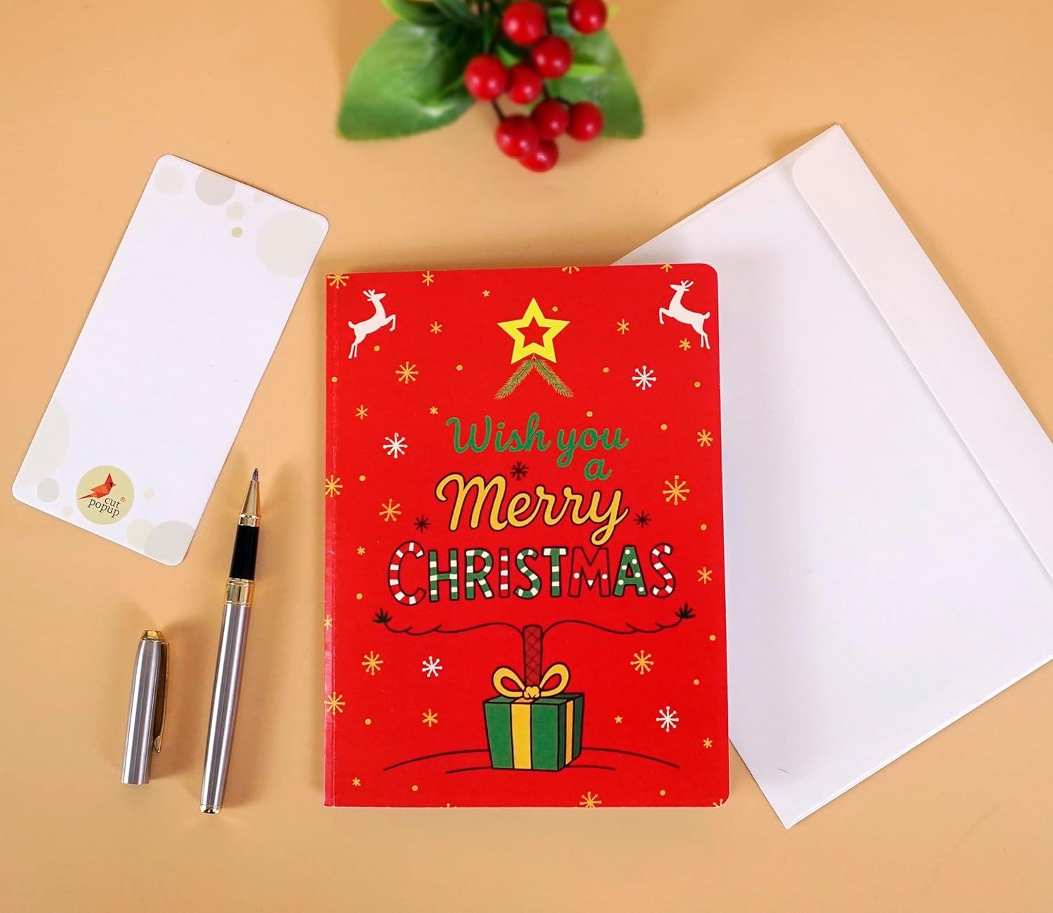 imageCUTPOPUP Christmas Card Pop Up 3D Xmas Merry Christmas New Year Holiday Greeting Cards Gift Merry Chrismas Text CN318US1520Merry Christmas text6x8in