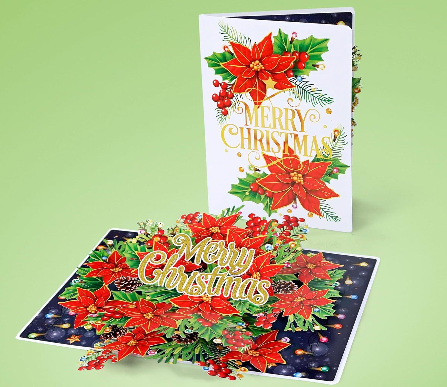 imageCUTPOPUP Christmas Card Pop Up 3D Xmas Merry Christmas New Year Holiday Greeting Cards Gift Merry Town CN317US1520Round Xmas Poinsettia6x8in