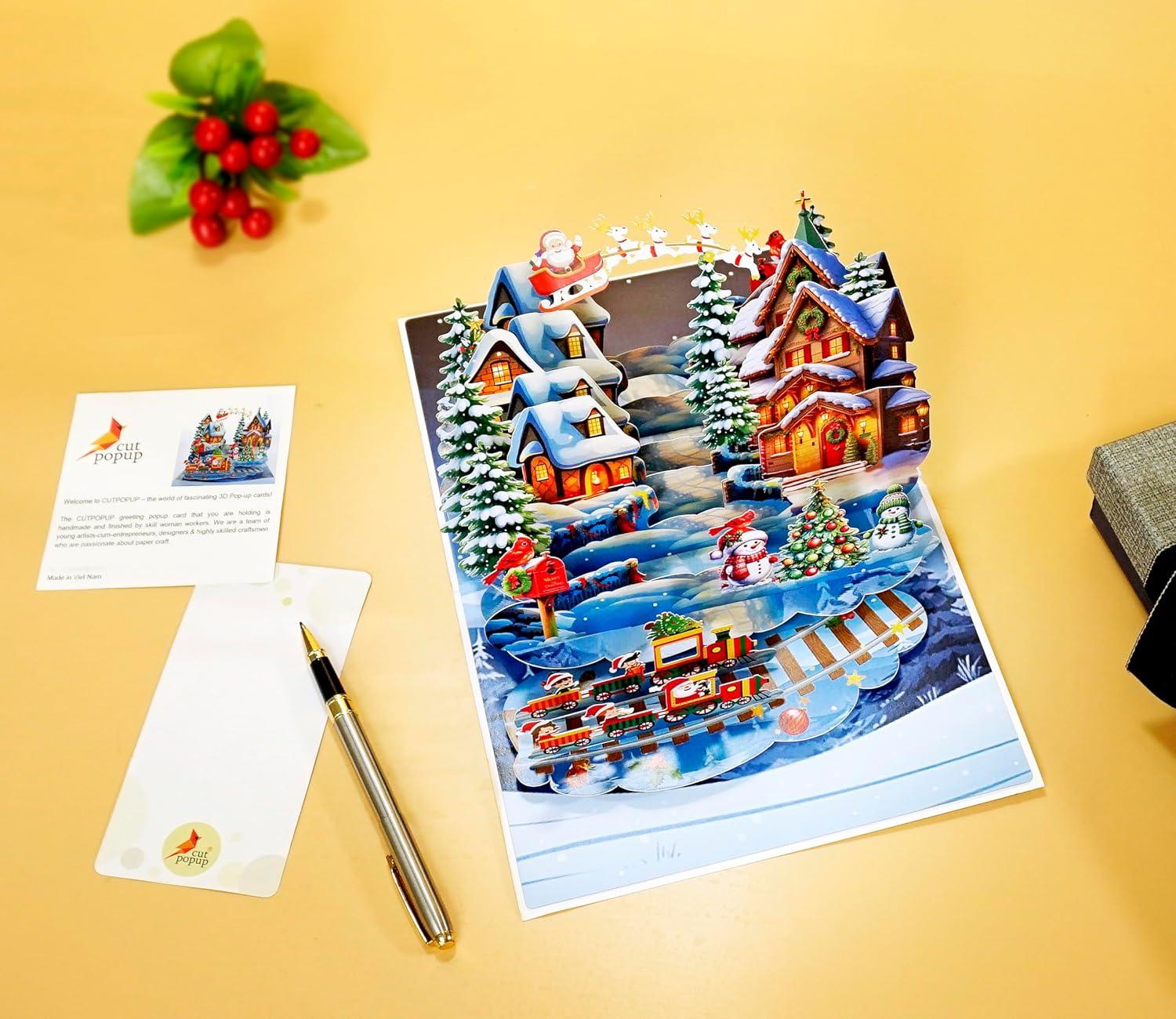 imageCUTPOPUP Christmas Card Pop Up 3D Xmas Merry Christmas New Year Holiday Greeting Cards Gift Merry Town CN317US1520Xmas Scene6x8in