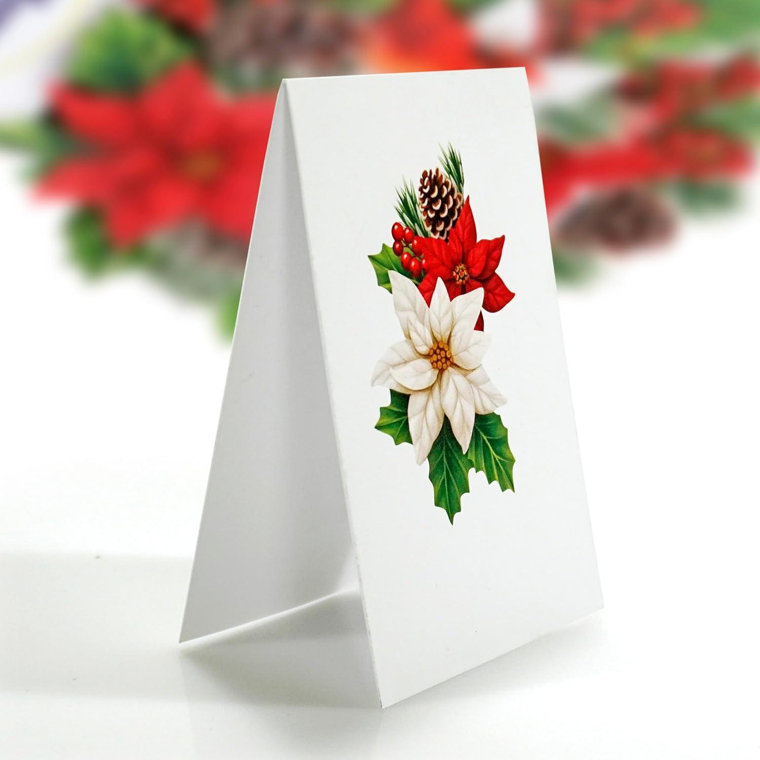imageCUTPOPUP Christmas Card Pop Up Poinsettia Card 3D Xmas New Year Holiday Greeting Card Round Poinsettia with CardinalPointsettia Bouquet6x8in