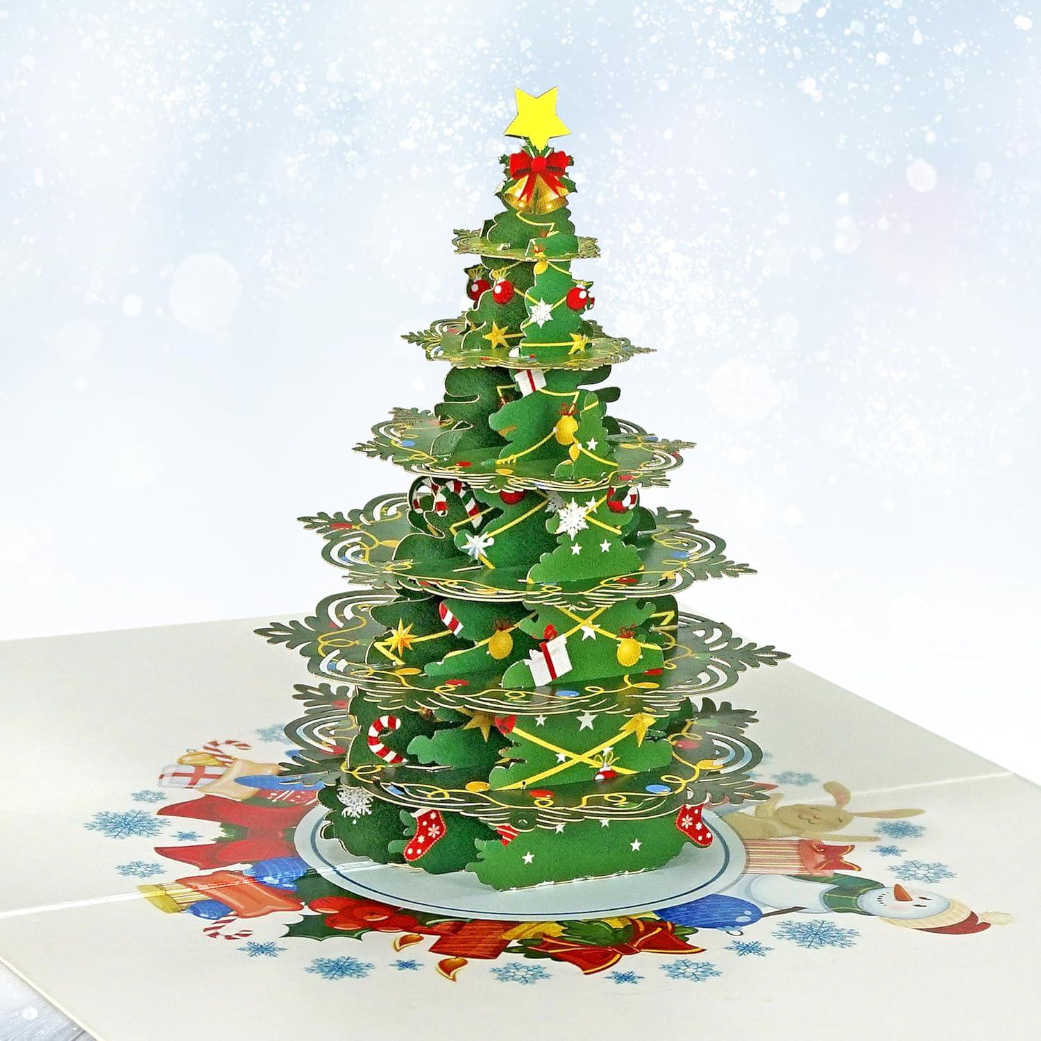 imageCUTPOPUP Christmas Card Pop Up Poinsettia Card 3D Xmas New Year Holiday Greeting Card Round Poinsettia with CardinalSet55x7in