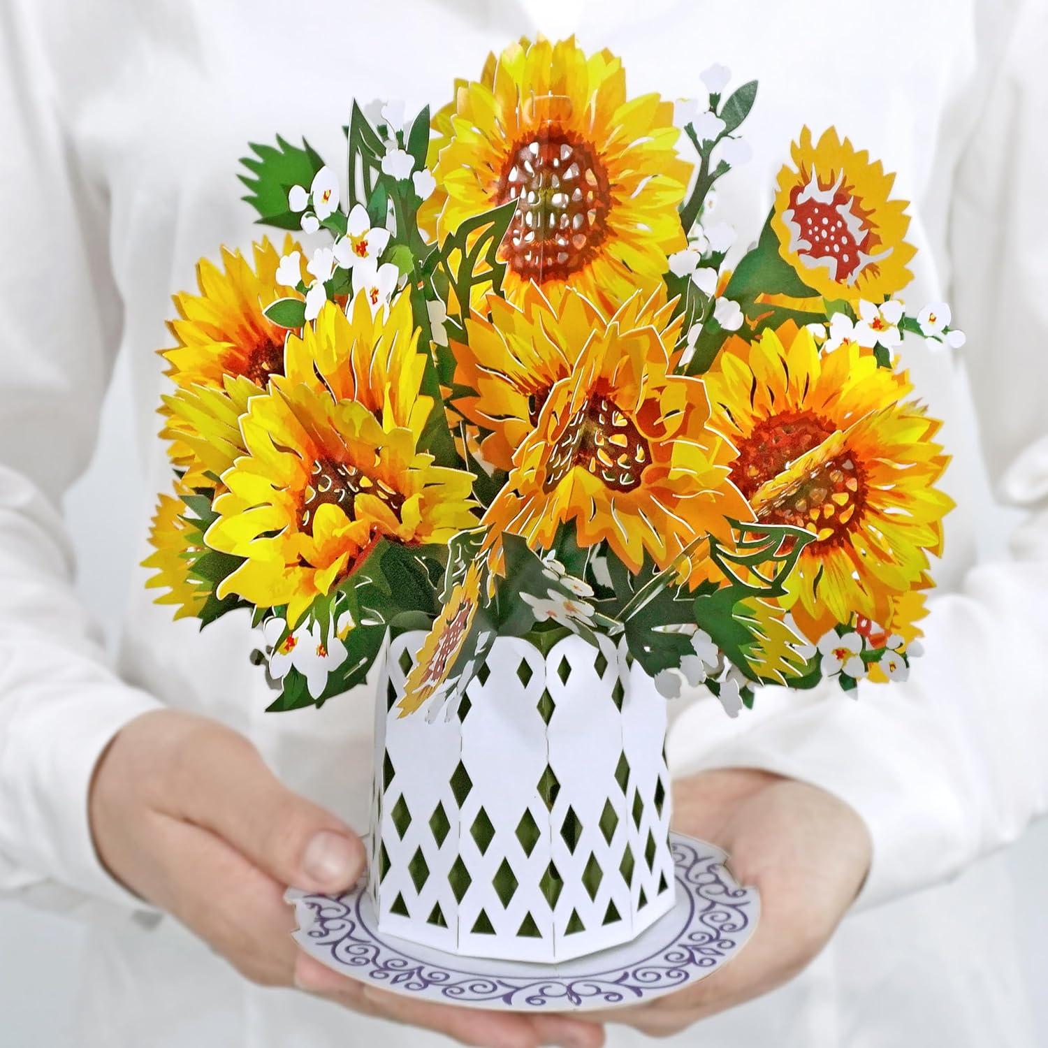 imageCUTPOPUP Sunflower Bouquet 11quotx11quot 3D Popup Birthday Greeting Card with Detachable Paper Flowers Mothers Day Card Birthday Cards for Women Mom Wife