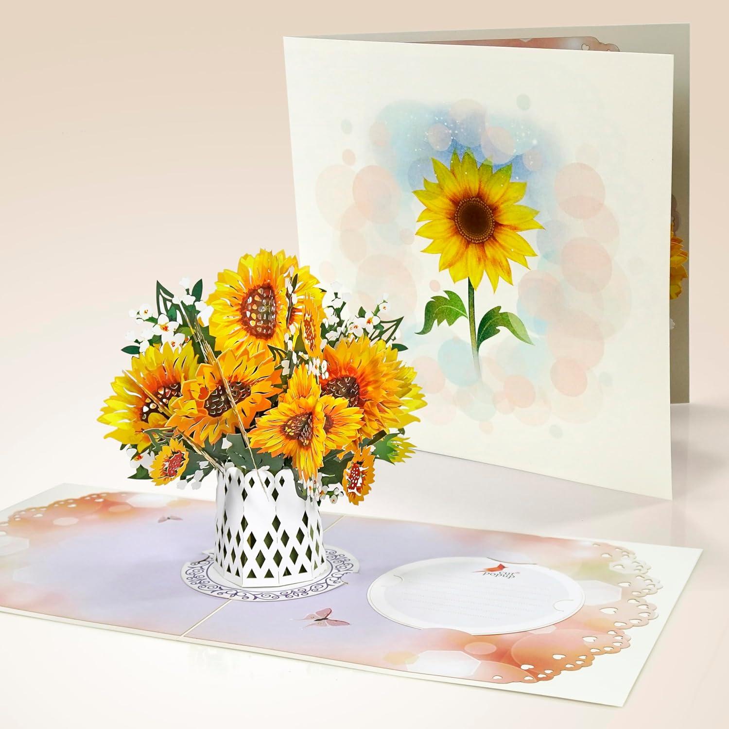 imageCUTPOPUP Sunflower Bouquet 11quotx11quot 3D Popup Birthday Greeting Card with Detachable Paper Flowers Mothers Day Card Birthday Cards for Women Mom Wife