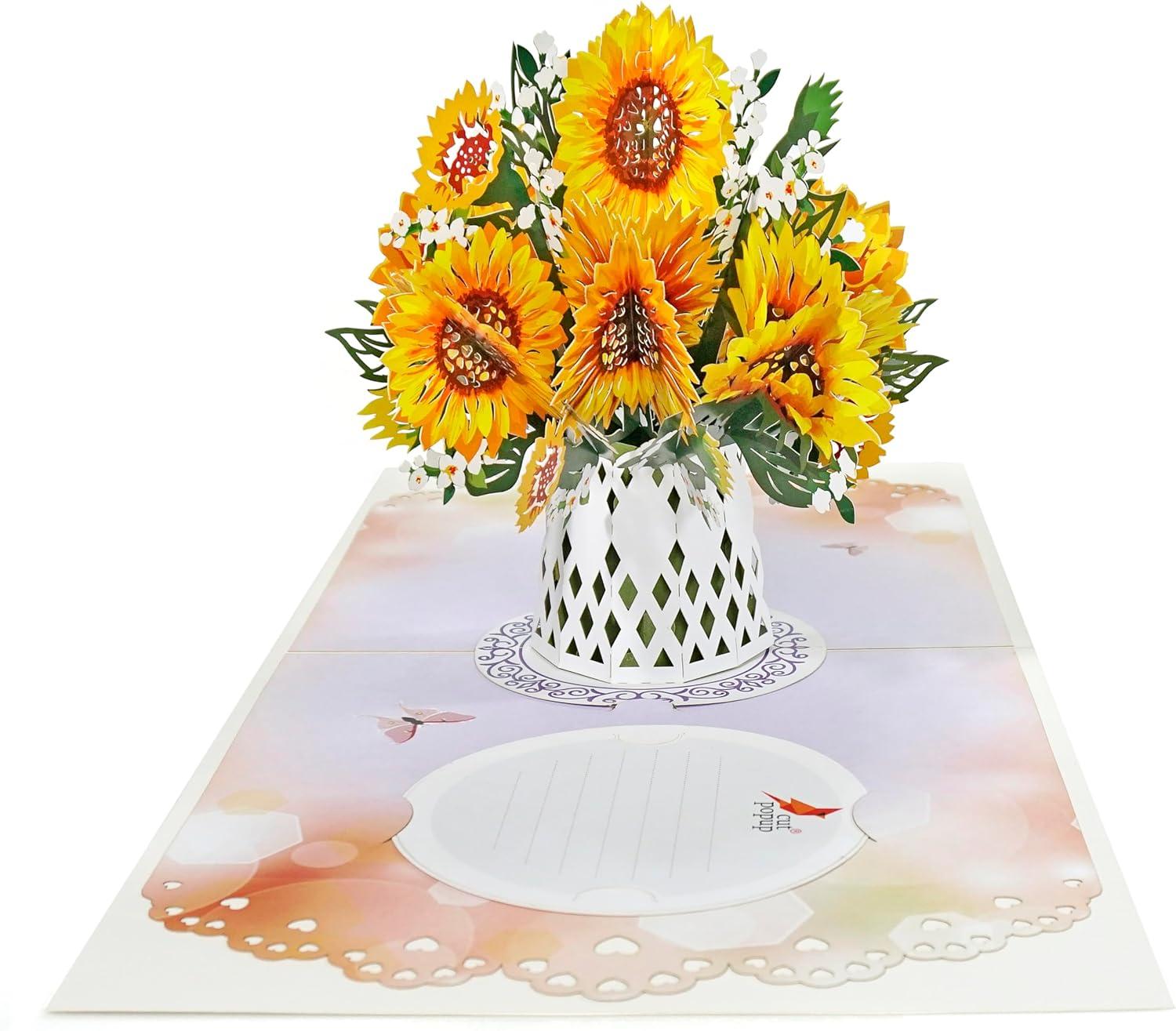 imageCUTPOPUP Sunflower Bouquet 11quotx11quot 3D Popup Birthday Greeting Card with Detachable Paper Flowers Mothers Day Card Birthday Cards for Women Mom Wife