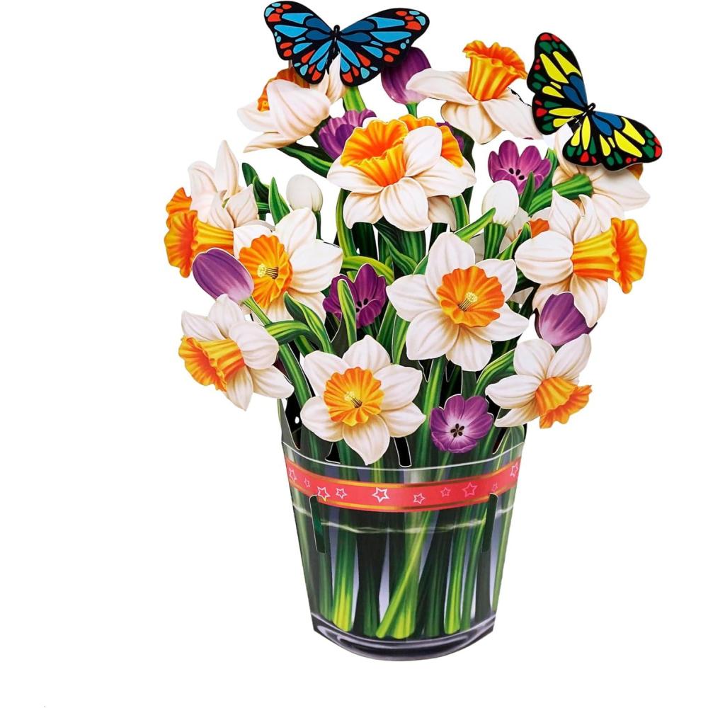 imageCUTPOPUP Birthday Card Pop Up 10quotx12quot Mothers Day 3D Greeting Paper Flower Card Bouquet of Daffodil