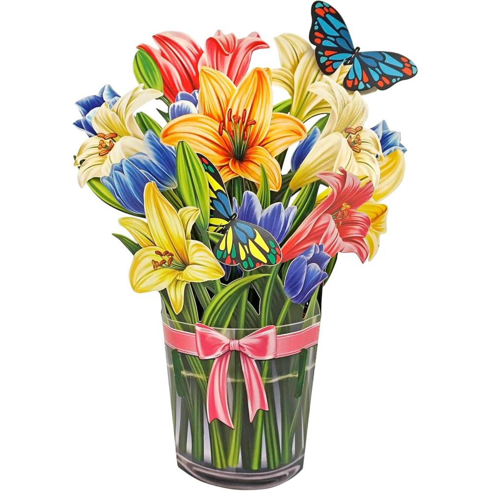 imageCUTPOPUP Birthday Card Pop Up 10quotx12quot Mothers Day 3D Greeting Paper Flower Card Bouquet of Lily