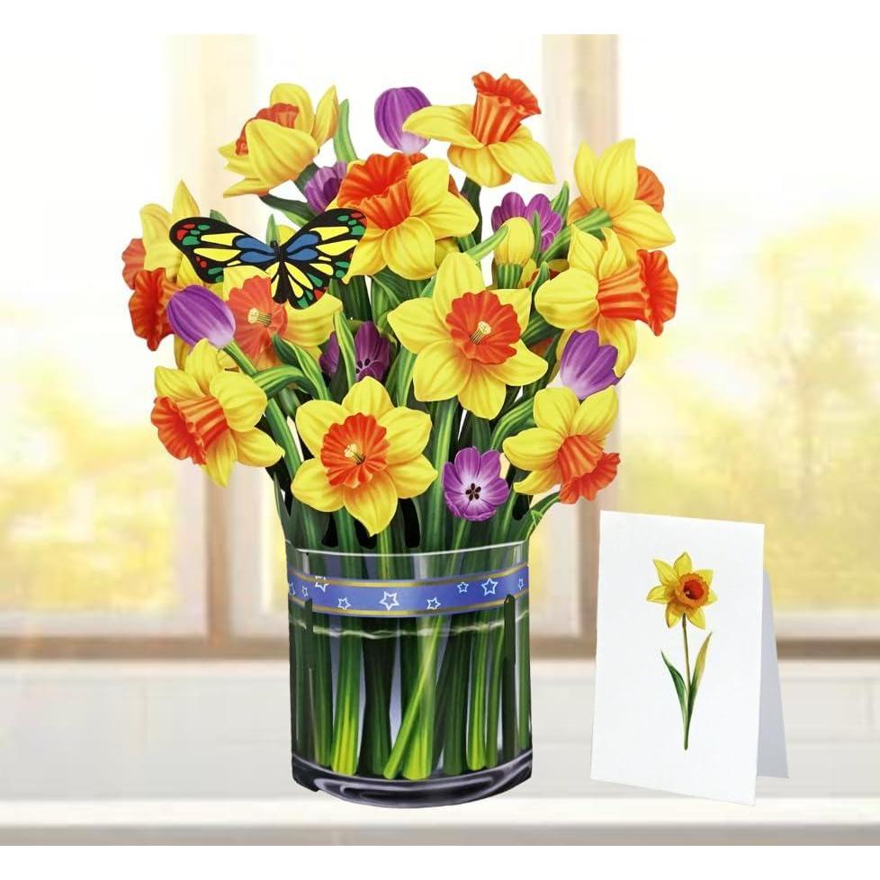 imageCUTPOPUP Birthday Card Pop Up 10quotx12quot Mothers Day 3D Greeting Paper Flower Card Bouquet of Narcissus Yellow