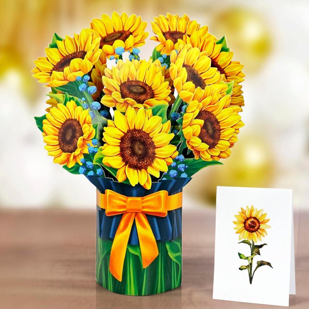 imageCUTPOPUP Birthday Card Pop Up 10quotx12quot Mothers Day 3D Greeting Paper Flower Card Bouquet of Sunflower