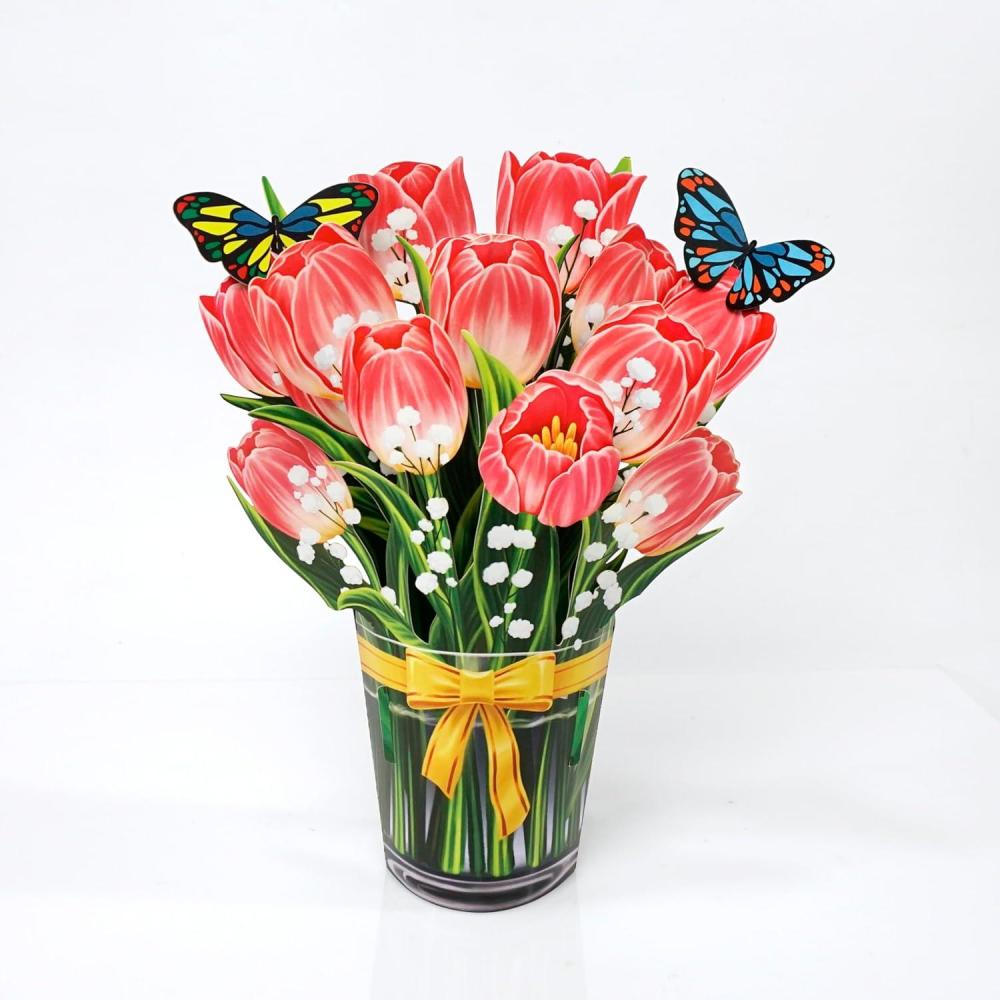 imageCUTPOPUP Birthday Card Pop Up 10quotx12quot Mothers Day 3D Greeting Paper Flower Card Bouquet of Tulip