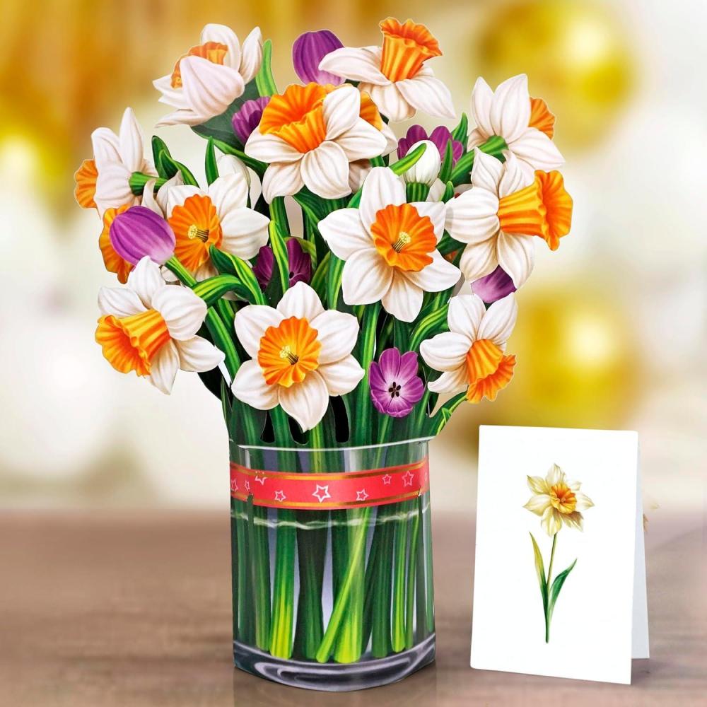 imageCUTPOPUP Birthday Card Pop Up 6quotx8quot Mothers Day 3D Greeting Paper Flower Card Bouquet of Narcissus