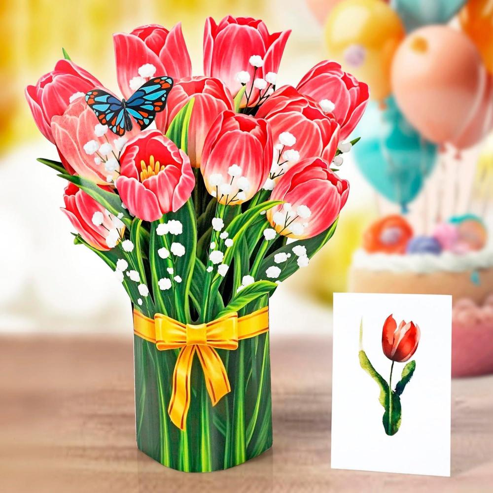 imageCUTPOPUP Birthday Card Pop Up 6quotx8quot Mothers Day 3D Greeting Paper Flower Card Bouquet of Tulip