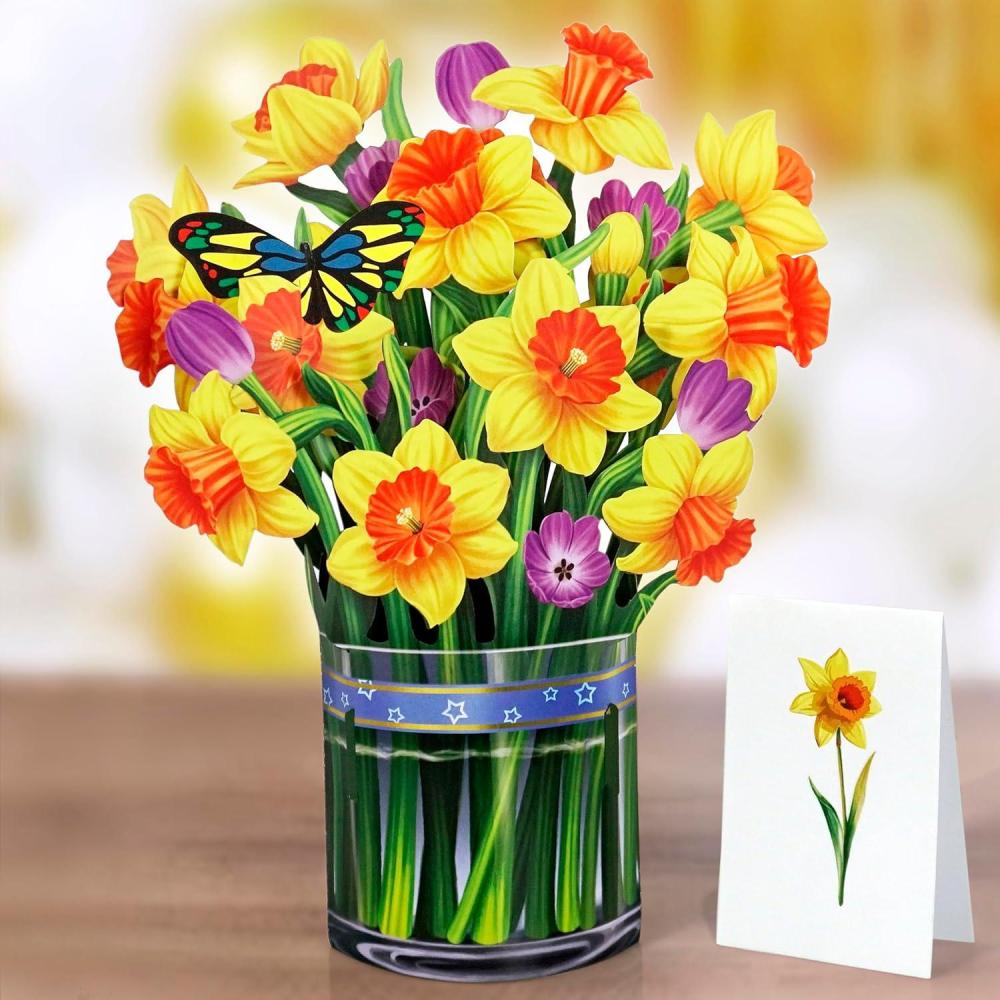 imageCUTPOPUP Birthday Card Pop Up 6quotx8quot Mothers Day 3D Greeting Paper Flower Card Bouquet of Yellow Narcissus