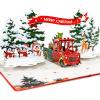 CUTPOPUP Christmas Card Pop Up, 3D Xmas, Merry Christmas, New Year, Holiday Greeting Cards Gift (Merry Chrismas Text) CN318US1520(Truck under Tree – 6″x8″)