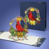 CUTPOPUP Christmas Card Pop Up, Poinsettia Card, 3D Xmas, New Year, Holiday Greeting Card (Round Poinsettia with Cardinal)(Cardinal Basket)