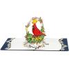 CUTPOPUP Christmas Card Pop Up, Poinsettia Card, 3D Xmas, New Year, Holiday Greeting Card (Round Poinsettia with Cardinal)(Cardinal Basket)