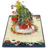 CUTPOPUP Christmas Card Pop Up, Poinsettia Card, 3D Xmas, New Year, Holiday Greeting Card (Round Poinsettia with Cardinal)(Christmas Tree with Santa)