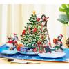 CUTPOPUP Christmas Card Pop Up, Poinsettia Card, 3D Xmas, New Year, Holiday Greeting Card (Round Poinsettia with Cardinal)(Merry Penguins-6x8in)