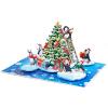CUTPOPUP Christmas Card Pop Up, Poinsettia Card, 3D Xmas, New Year, Holiday Greeting Card (Round Poinsettia with Cardinal)(Merry Penguins-6x8in)
