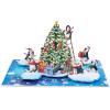 CUTPOPUP Christmas Card Pop Up, Poinsettia Card, 3D Xmas, New Year, Holiday Greeting Card (Round Poinsettia with Cardinal)(Merry Penguins-6x8in)