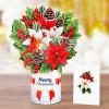 CUTPOPUP Christmas Card Pop Up, Poinsettia Card, 3D Xmas, New Year, Holiday Greeting Card (Round Poinsettia with Cardinal)(Pointsettia Bouquet-6x8in)