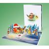 CUTPOPUP Christmas Card Pop Up, Poinsettia Card, 3D Xmas, New Year, Holiday Greeting Card (Round Poinsettia with Cardinal)(Robin Xmas-6x8in)