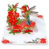 CUTPOPUP Christmas Card Pop Up, Poinsettia Card, 3D Xmas, New Year, Holiday Greeting Card (Round Poinsettia with Cardinal)(Xmas Hummingbird-6x8in)